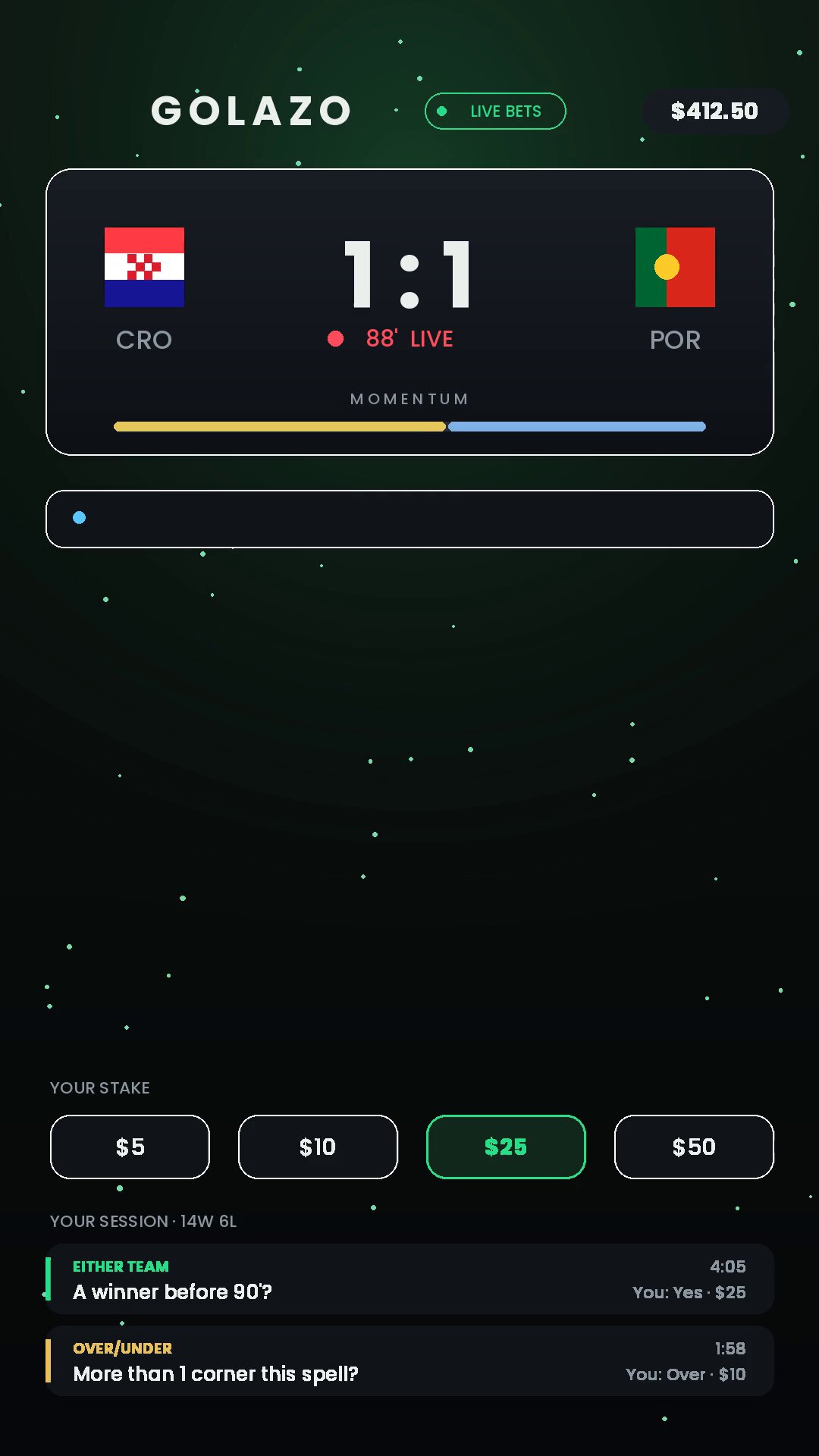 Golazo live Croatia versus Portugal market